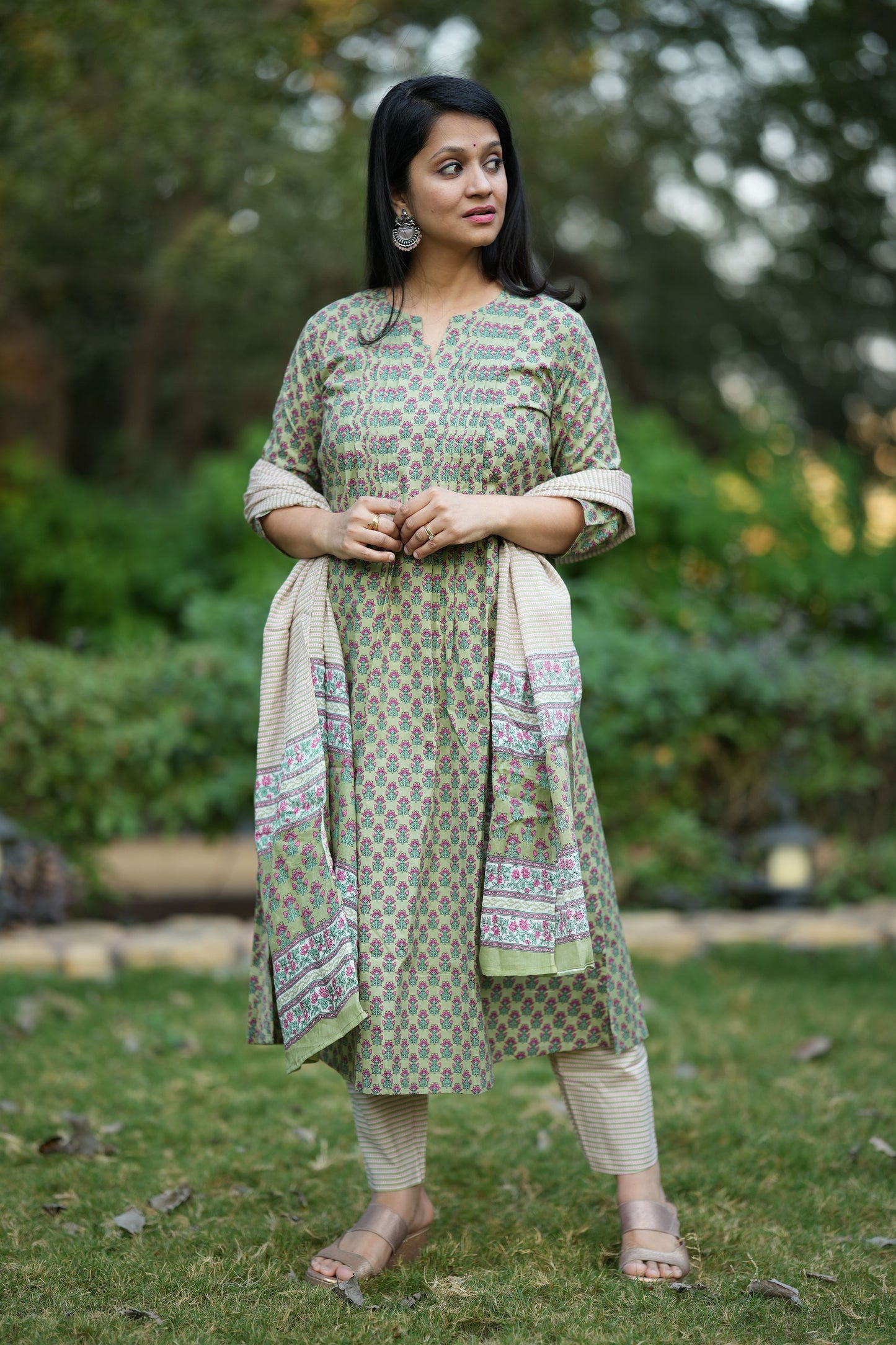 Gehna Green Cotton Suit Set
