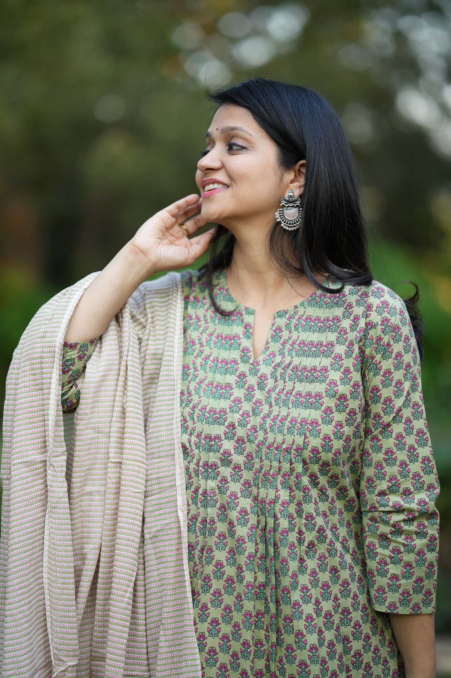 Gehna Green Cotton Suit Set