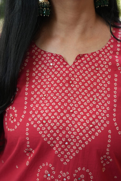 Nivara Red Mirror Embroidered Cotton Suit Set