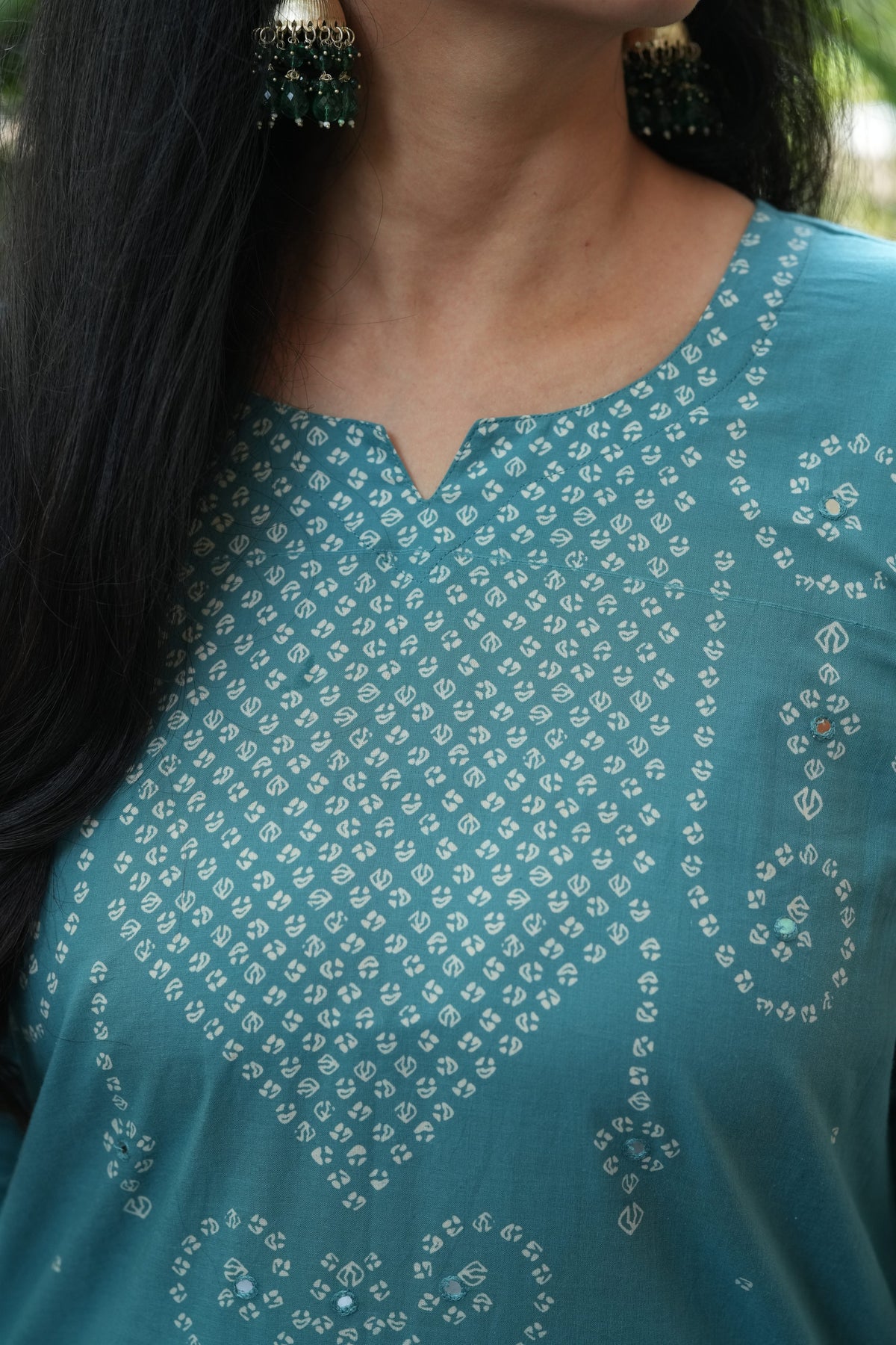 Nivara Teal Mirror Embroidered Cotton Suit Set