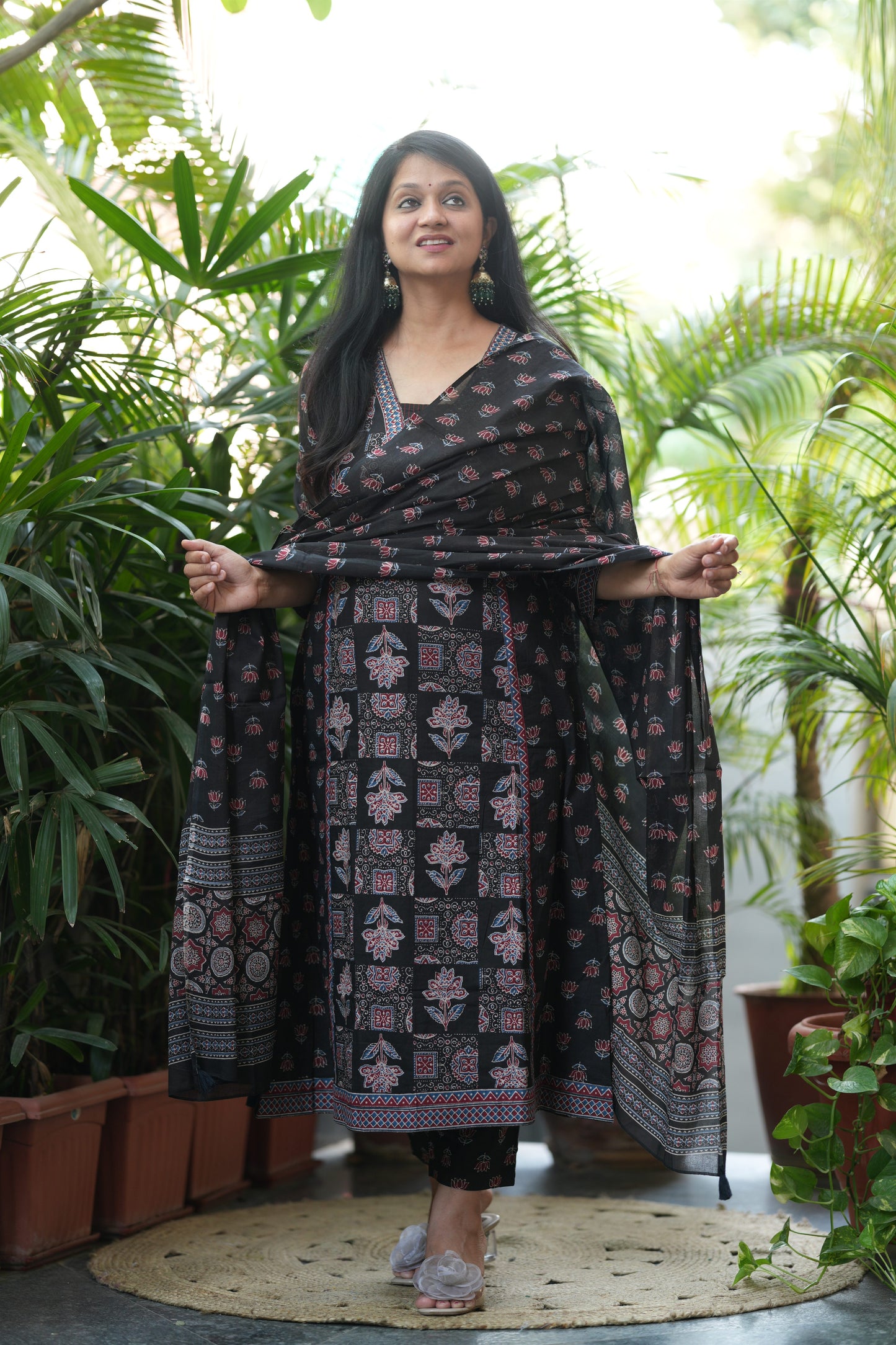 Shyamika Black Ajrakh Print A-Line Suit Set