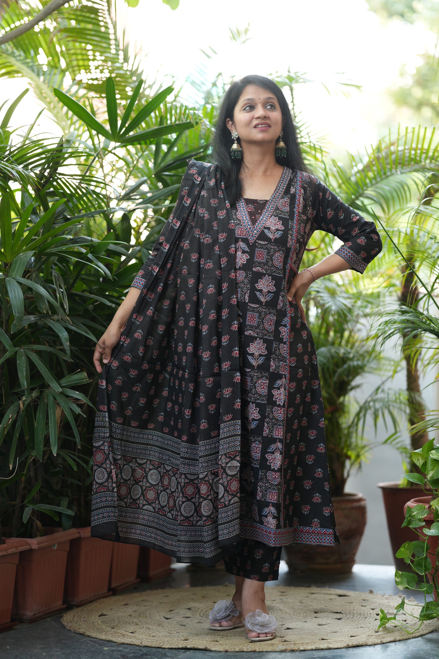 Shyamika Black Ajrakh Print A-Line Suit Set