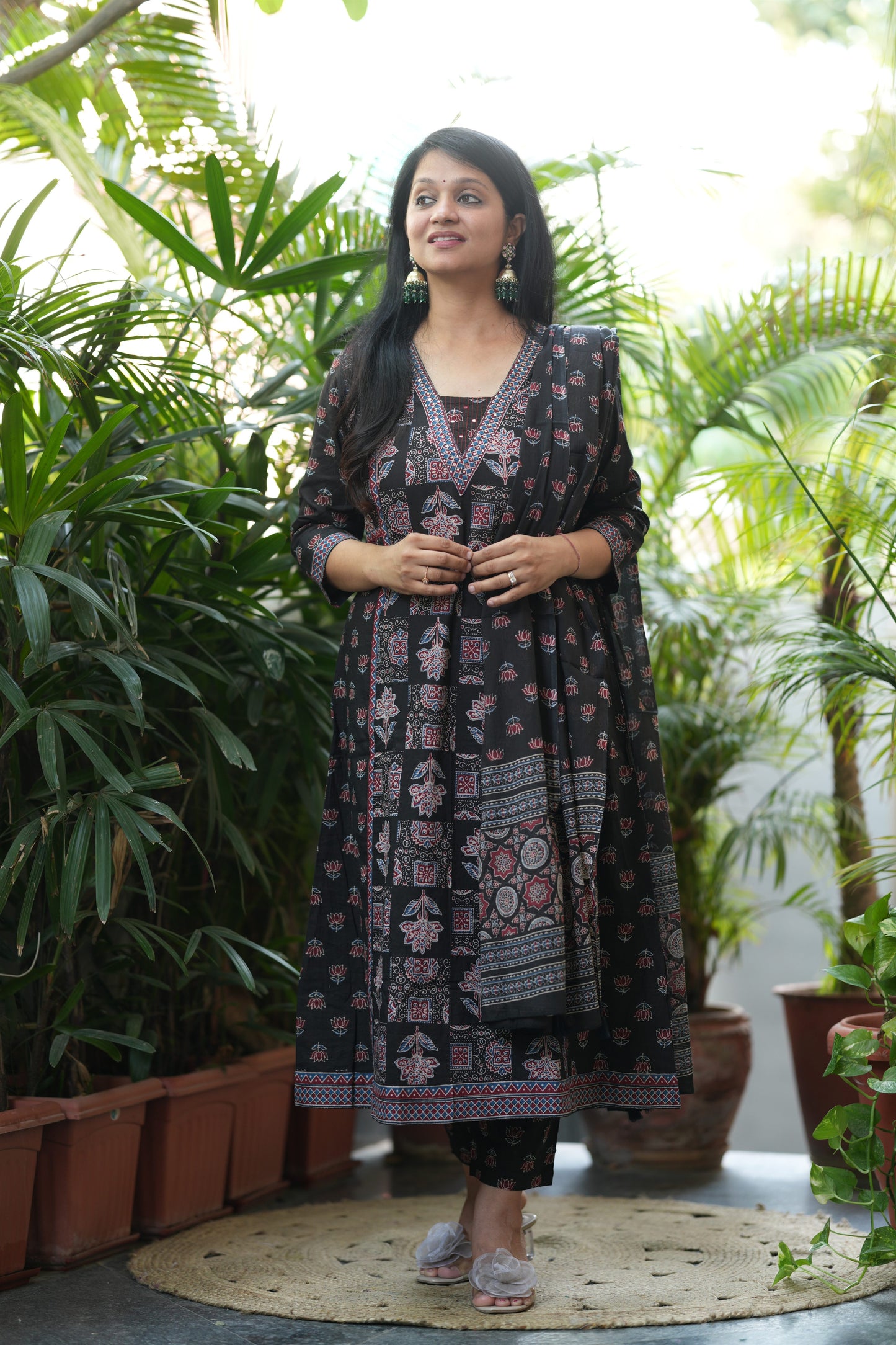 Shyamika Black Ajrakh Print A-Line Suit Set