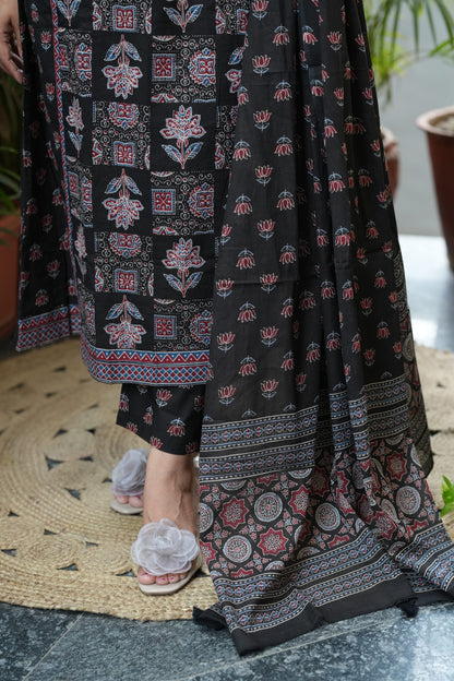Shyamika Black Ajrakh Print A-Line Suit Set