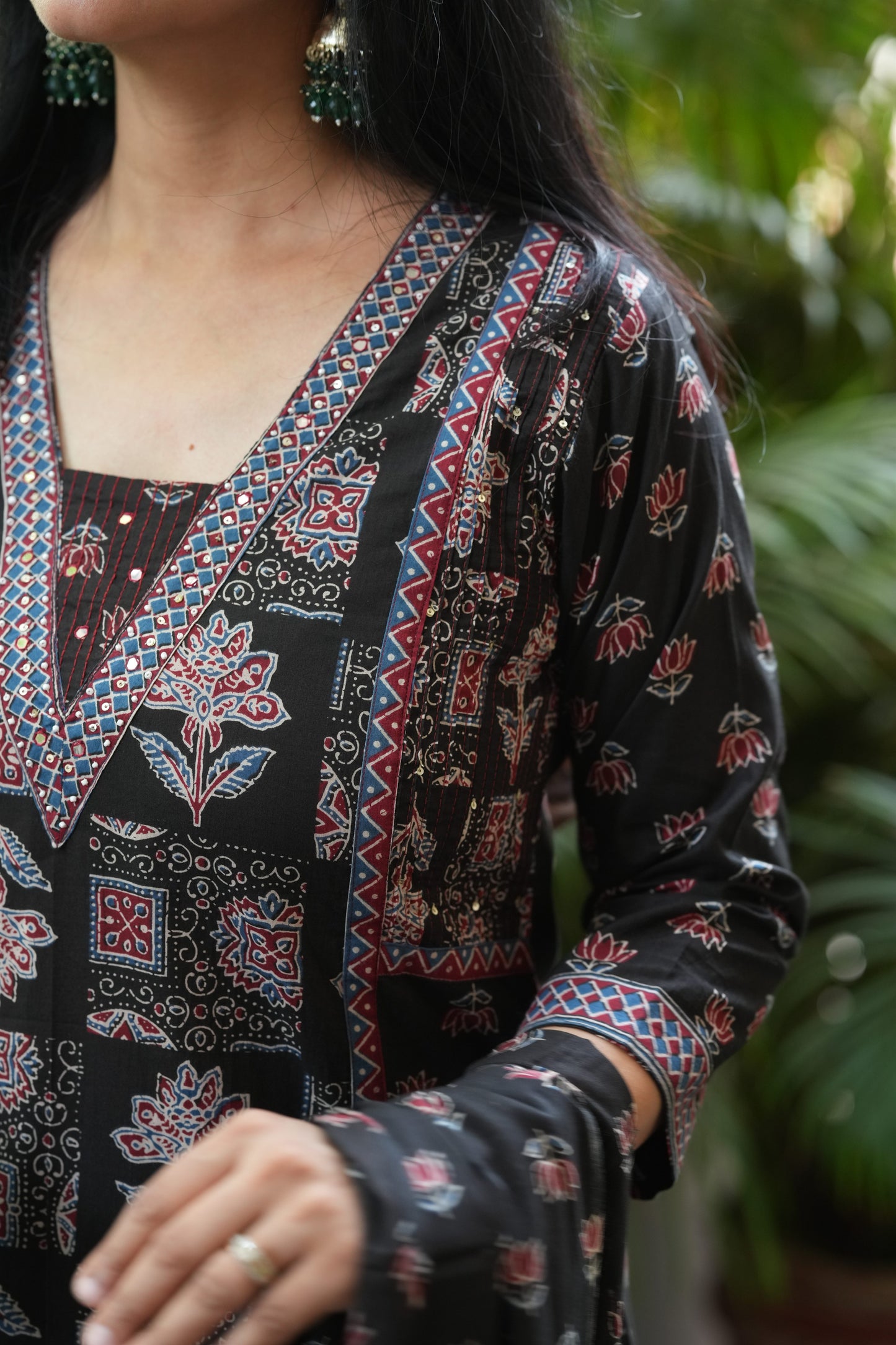 Shyamika Black Ajrakh Print A-Line Suit Set