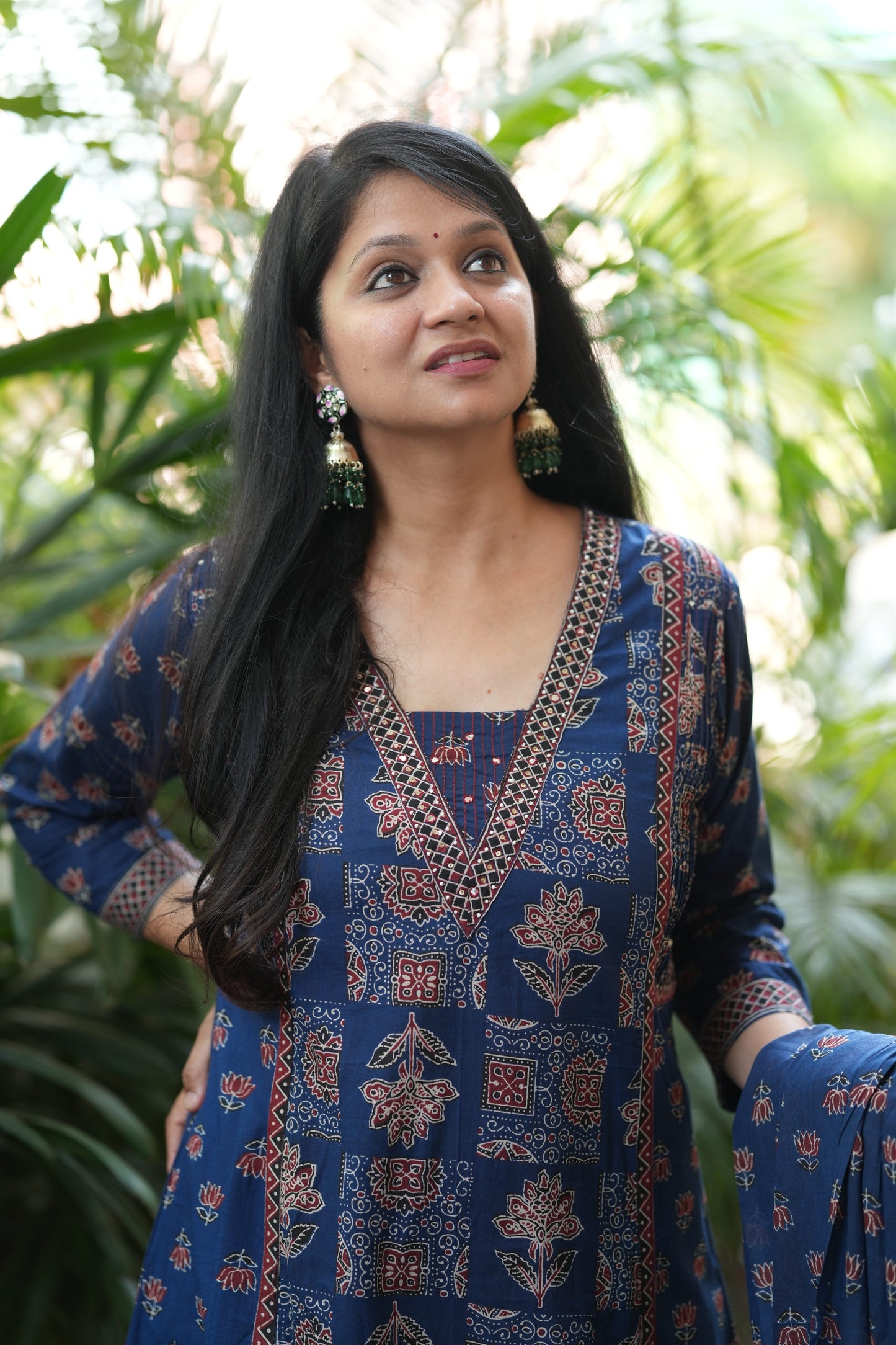 Neelika Indigo Blue Ajrakh Print A-Line Suit Set