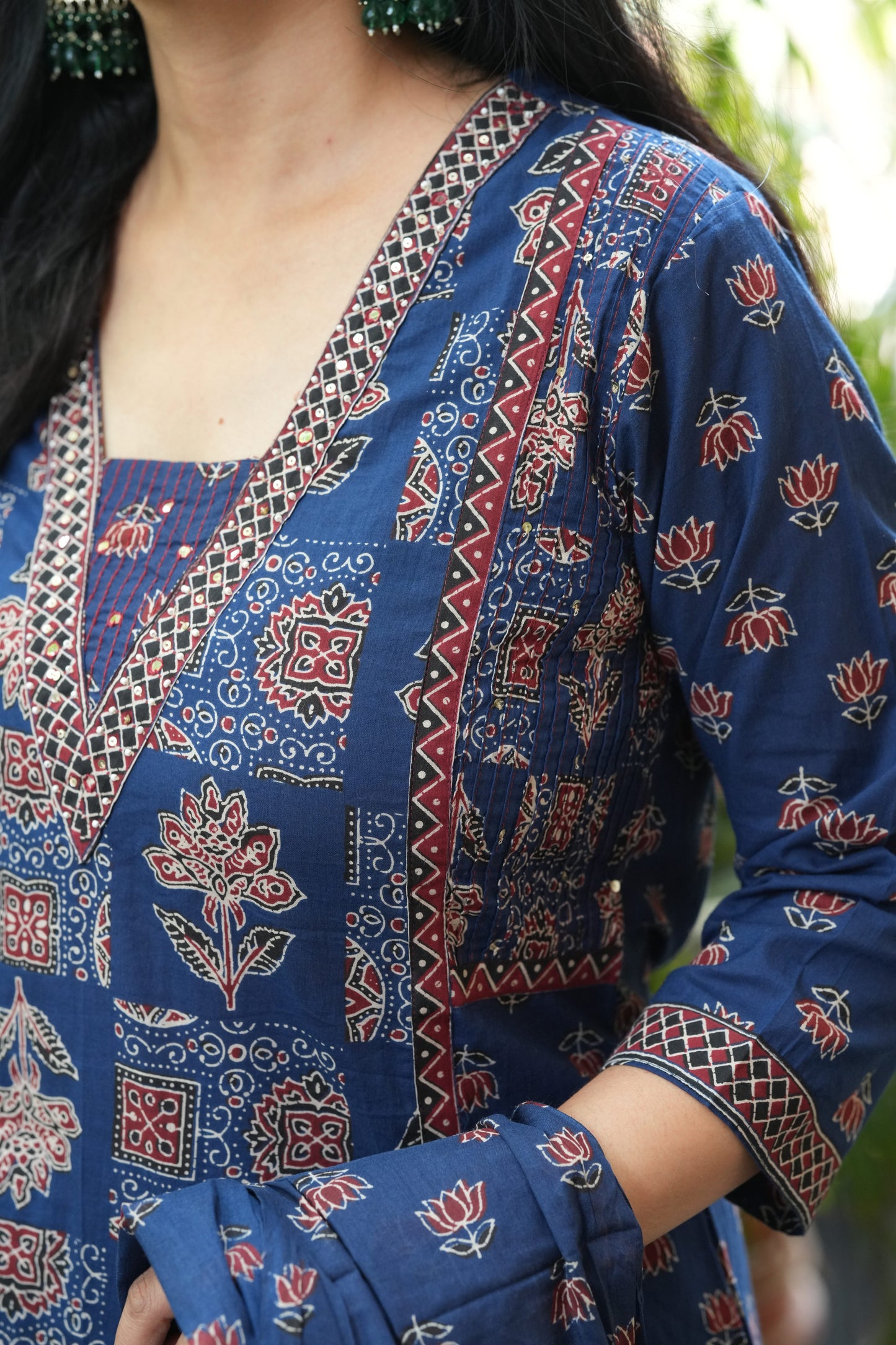 Neelika Indigo Blue Ajrakh Print A-Line Suit Set