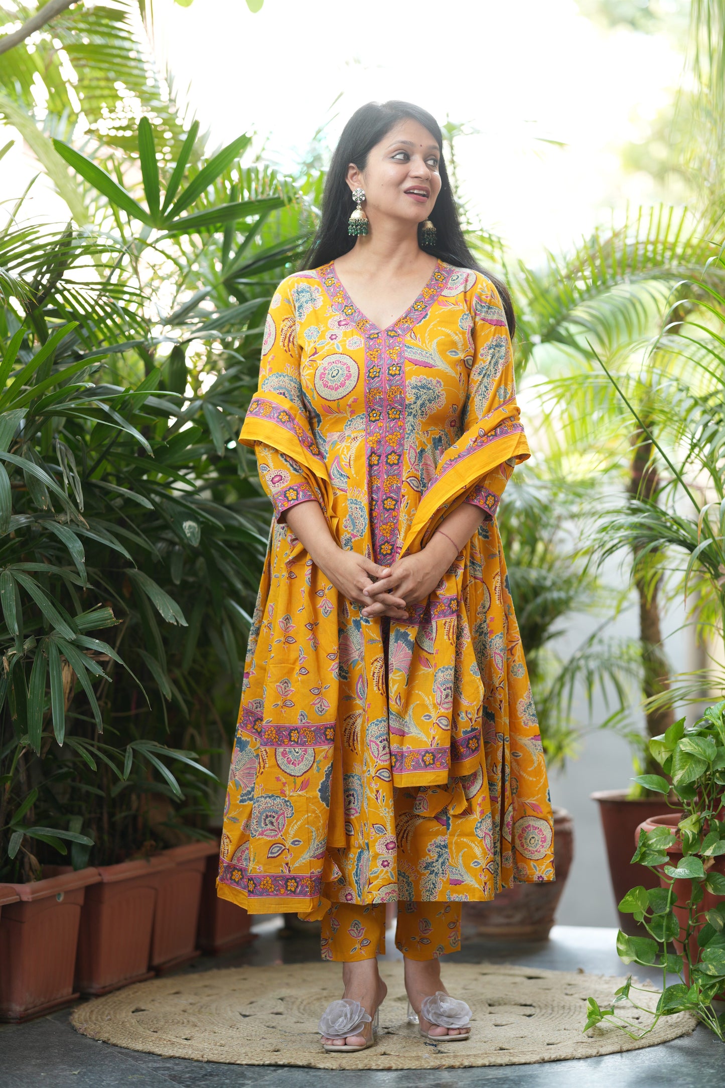 Golden Mustard Cotton Anarkali Suit Set