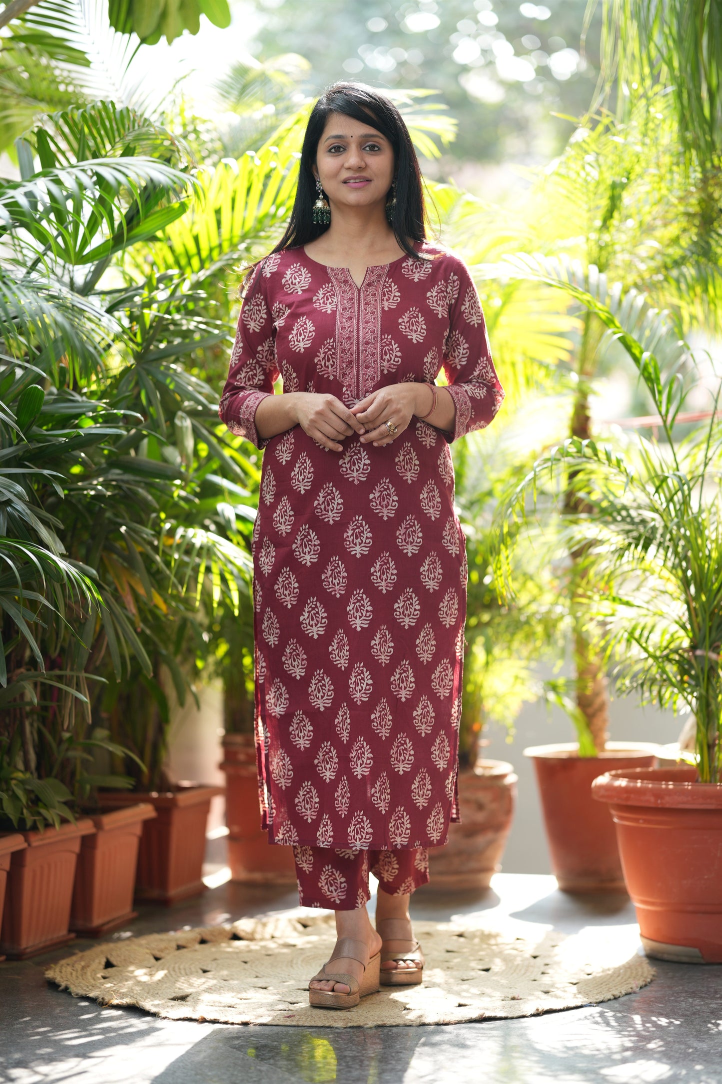 Red Zig-zag Kurta Pant with Jacket Set