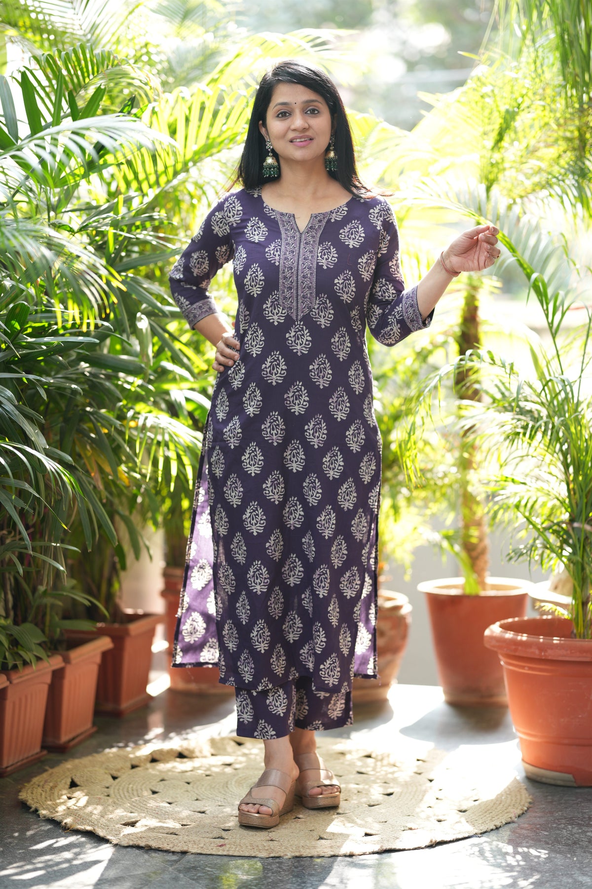 Purple Zig-zag Kurta Pant with Jacket Set