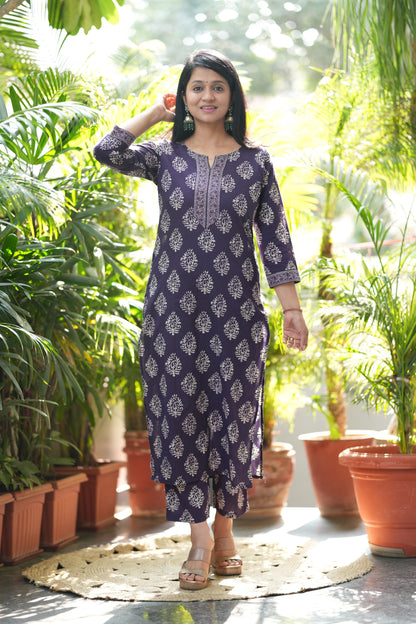 Purple Zig-zag Kurta Pant with Jacket Set