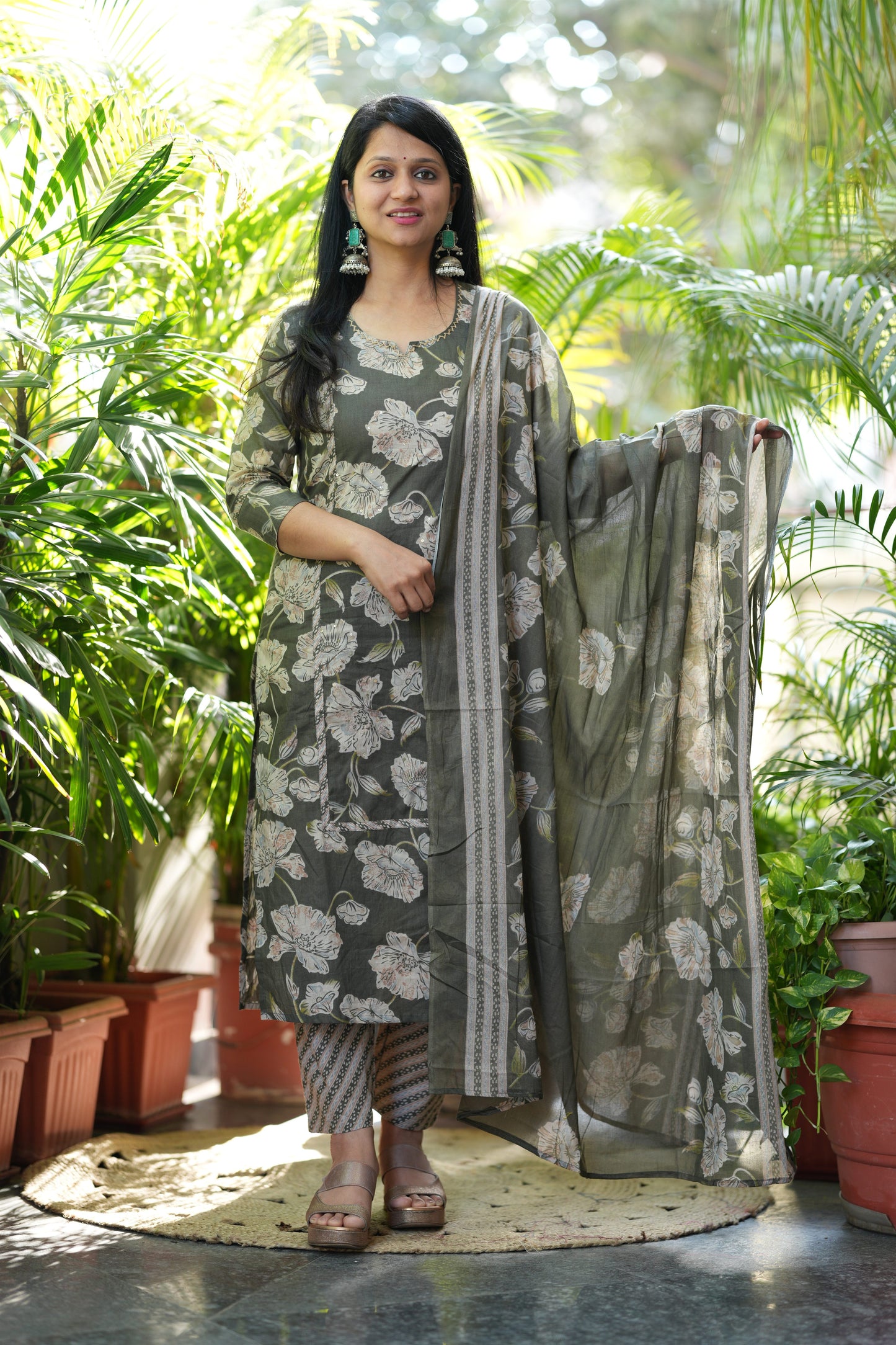 Meher Green Cotton Suit Set
