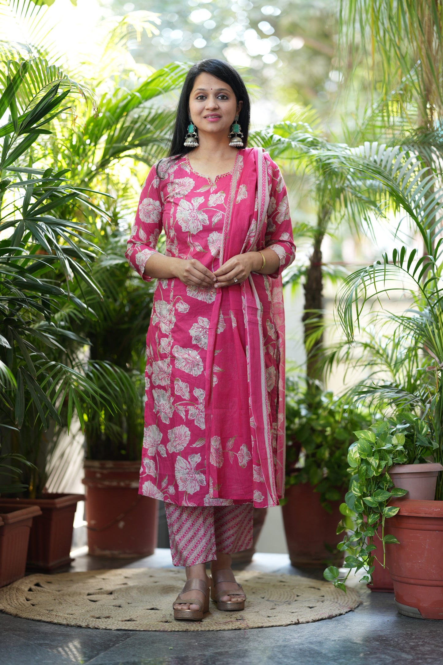 Meher Pink Cotton Suit Set