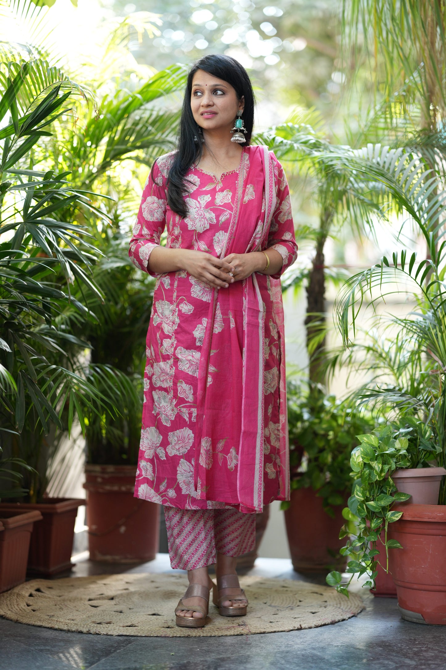 Meher Pink Cotton Suit Set
