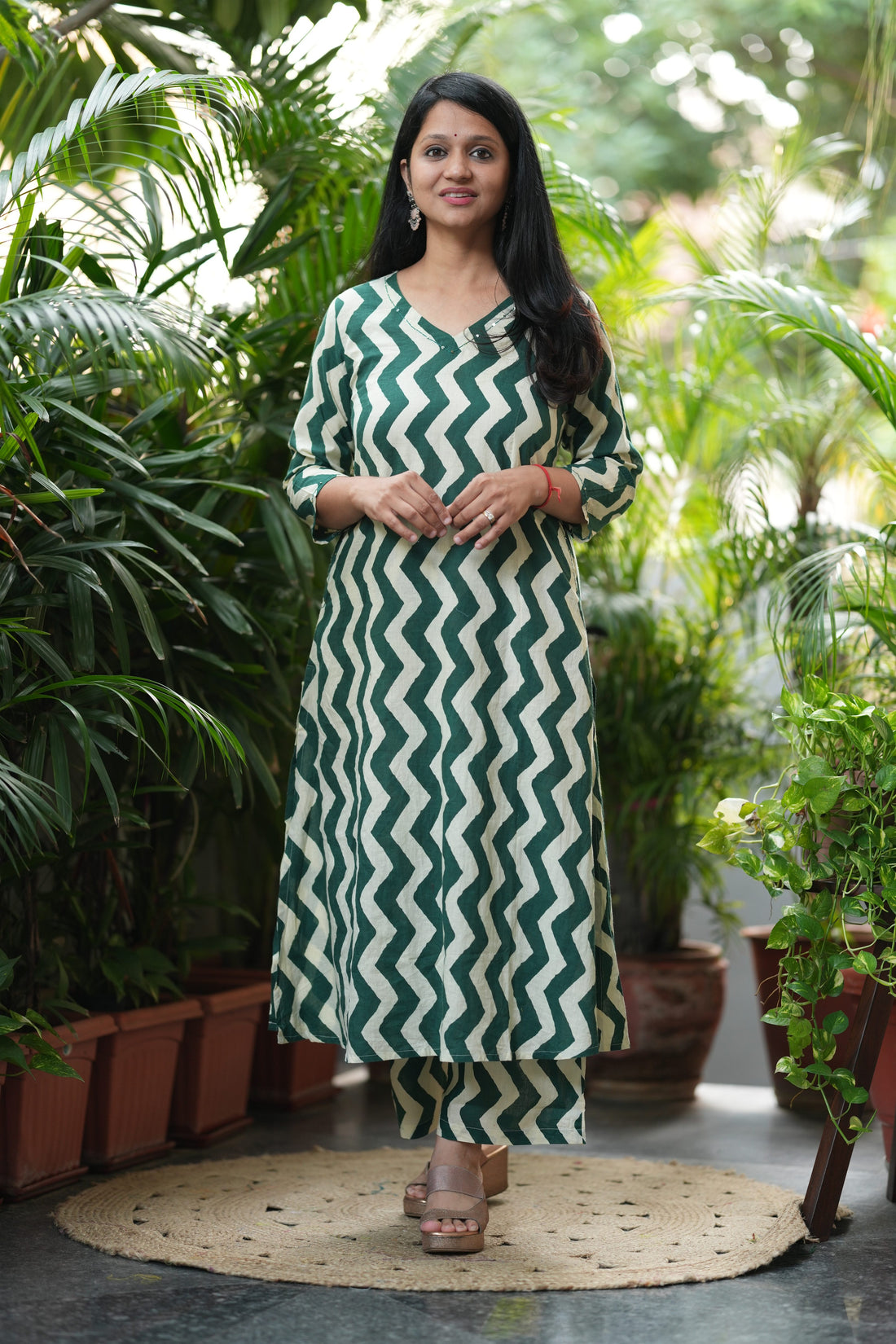 Bottle Green A-Line Cotton Co-ord Set