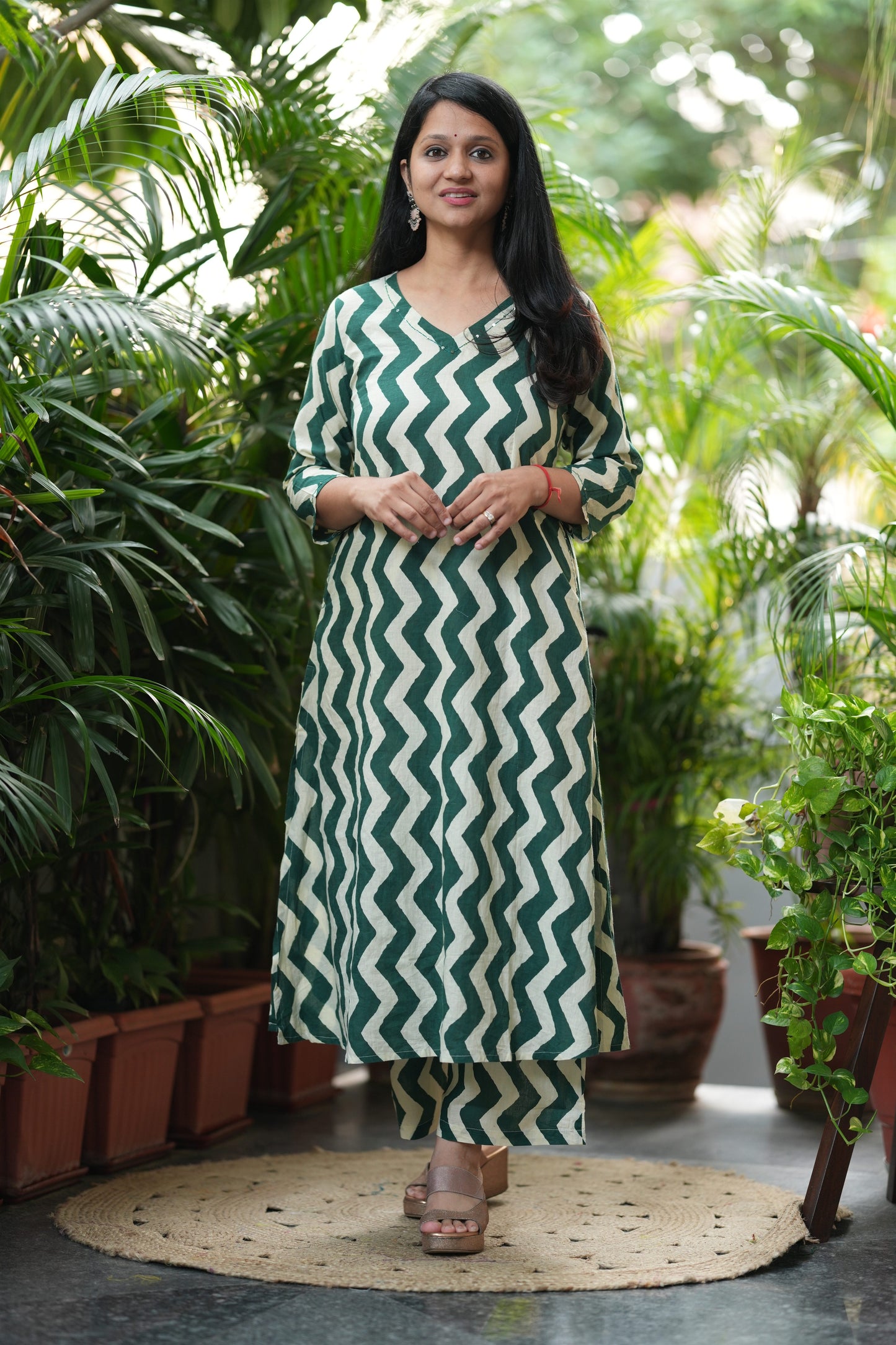 Bottle Green A-Line Cotton Co-ord Set