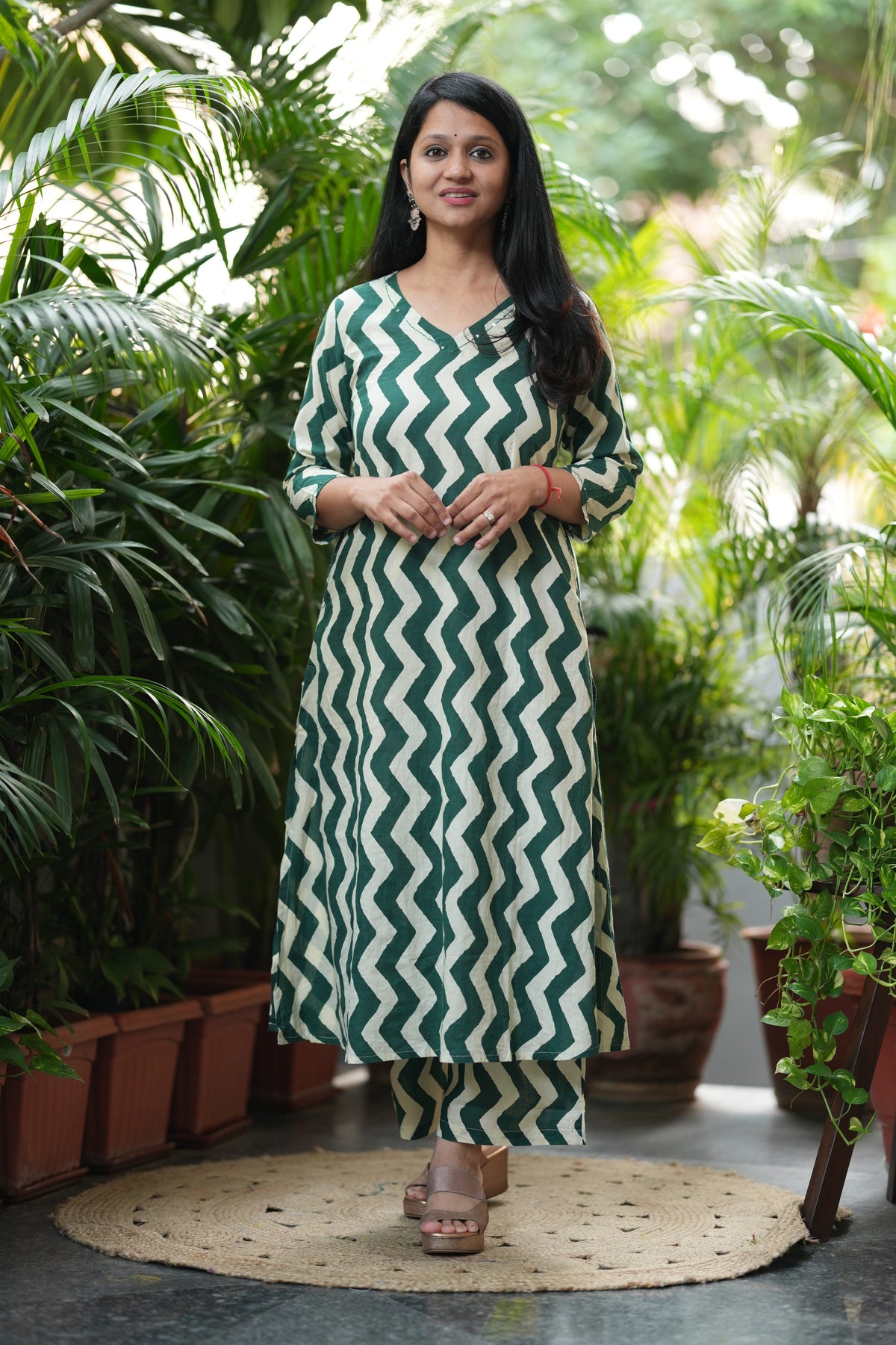 Bottle Green A-Line Cotton Co-ord Set