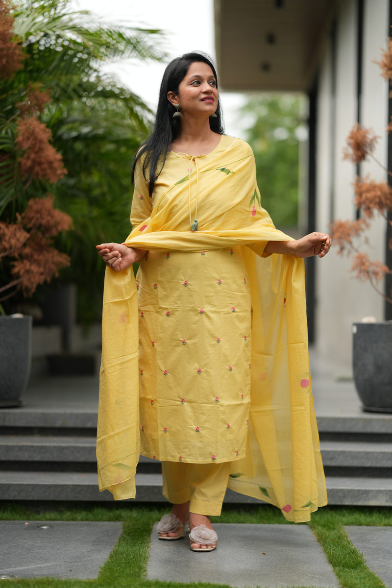 Kanak Mustard Cotton Suit Set