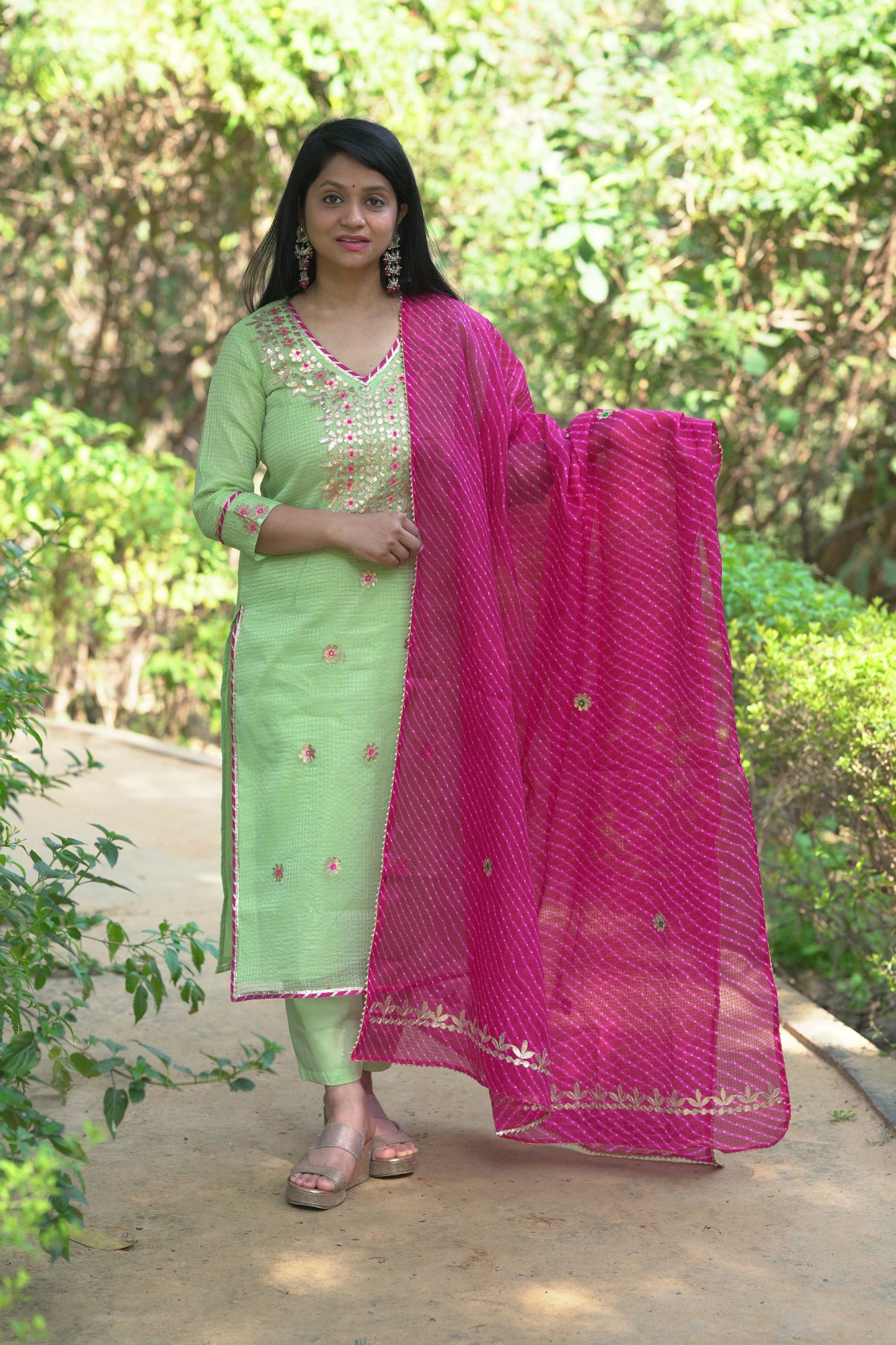 Pistachio Festive Charm Kota Doria Set