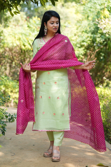 Pistachio Festive Charm Kota Doria Set