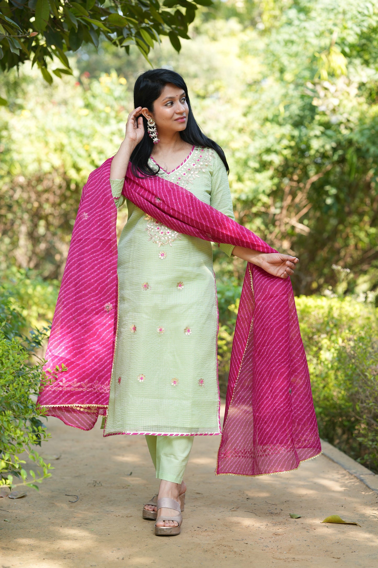 Pistachio Festive Charm Kota Doria Set