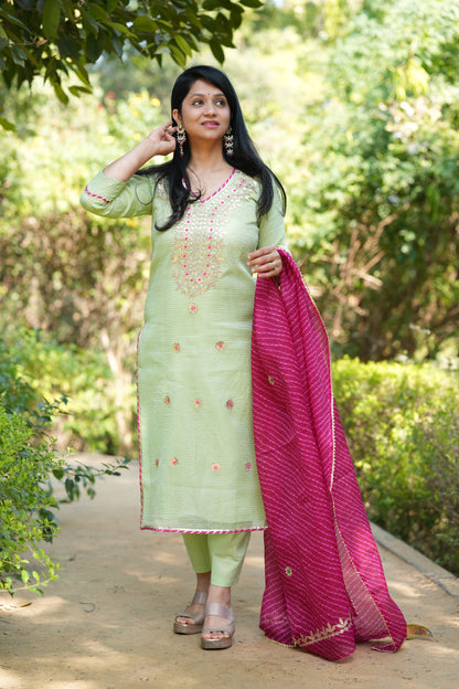 Pistachio Festive Charm Kota Doria Set