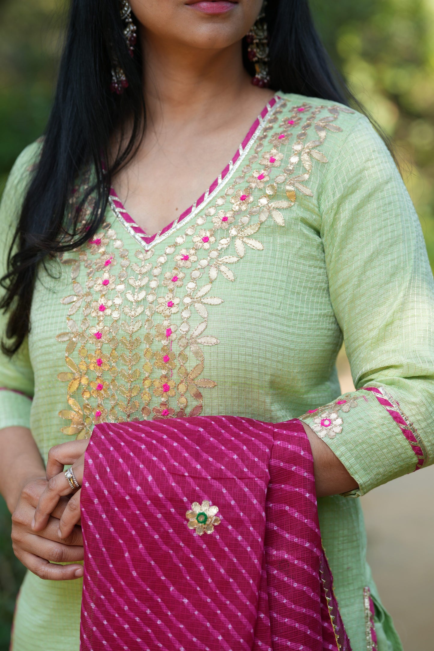 Pistachio Festive Charm Kota Doria Set