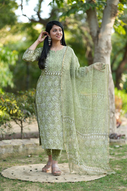 Zariya Jaal Ptint Cotton Handblock Suit Set