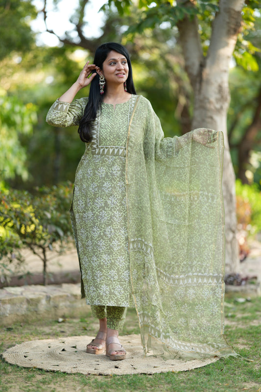 Zariya Jaal Ptint Cotton Handblock Suit Set