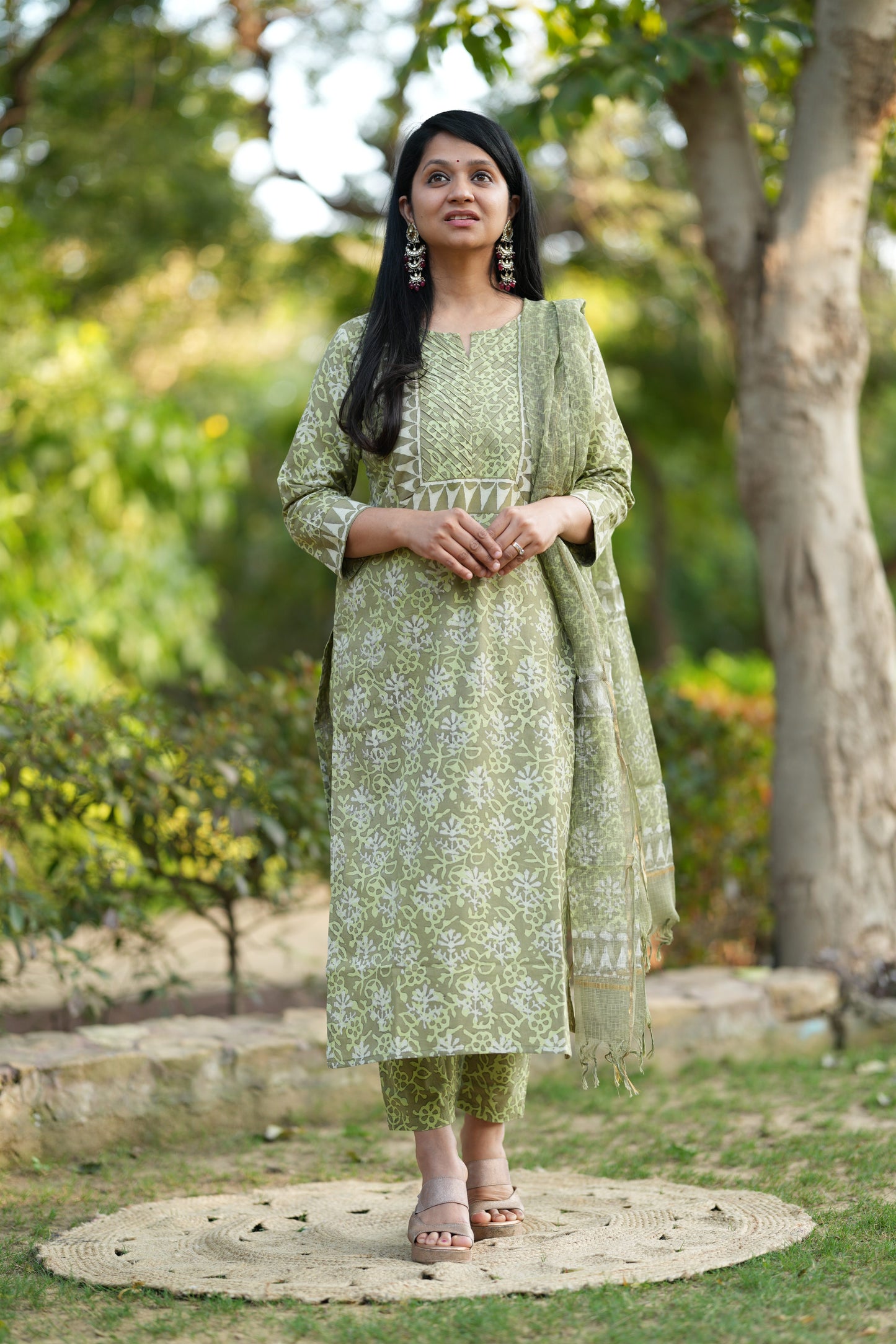 Zariya Jaal Ptint Cotton Handblock Suit Set