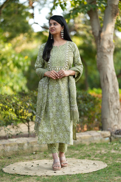 Zariya Jaal Ptint Cotton Handblock Suit Set