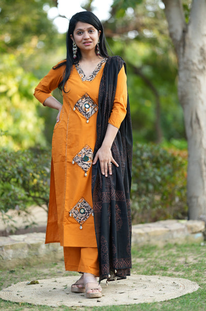 Mustard Kutch Patchwork Suit Set