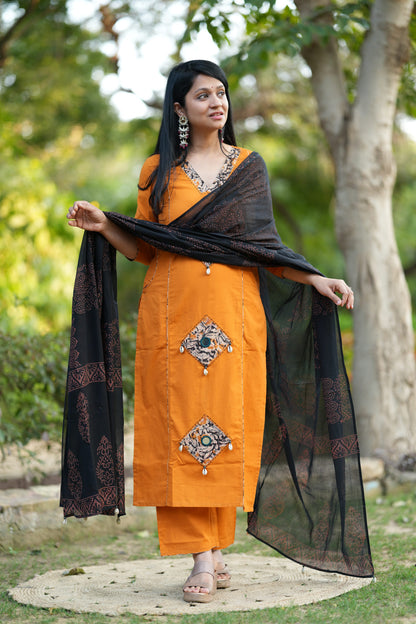 Mustard Kutch Patchwork Suit Set