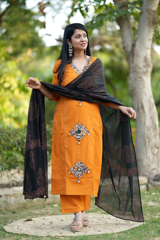 Mustard Kutch Patchwork Suit Set
