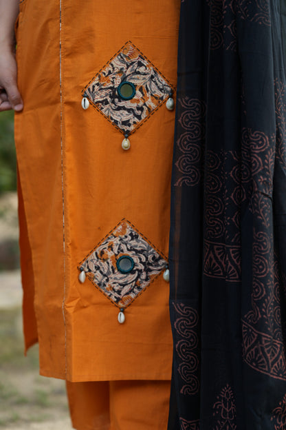Mustard Kutch Patchwork Suit Set