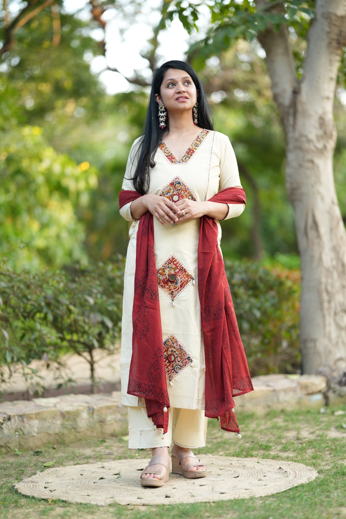 Off White Kutch Patchwork Suit Set