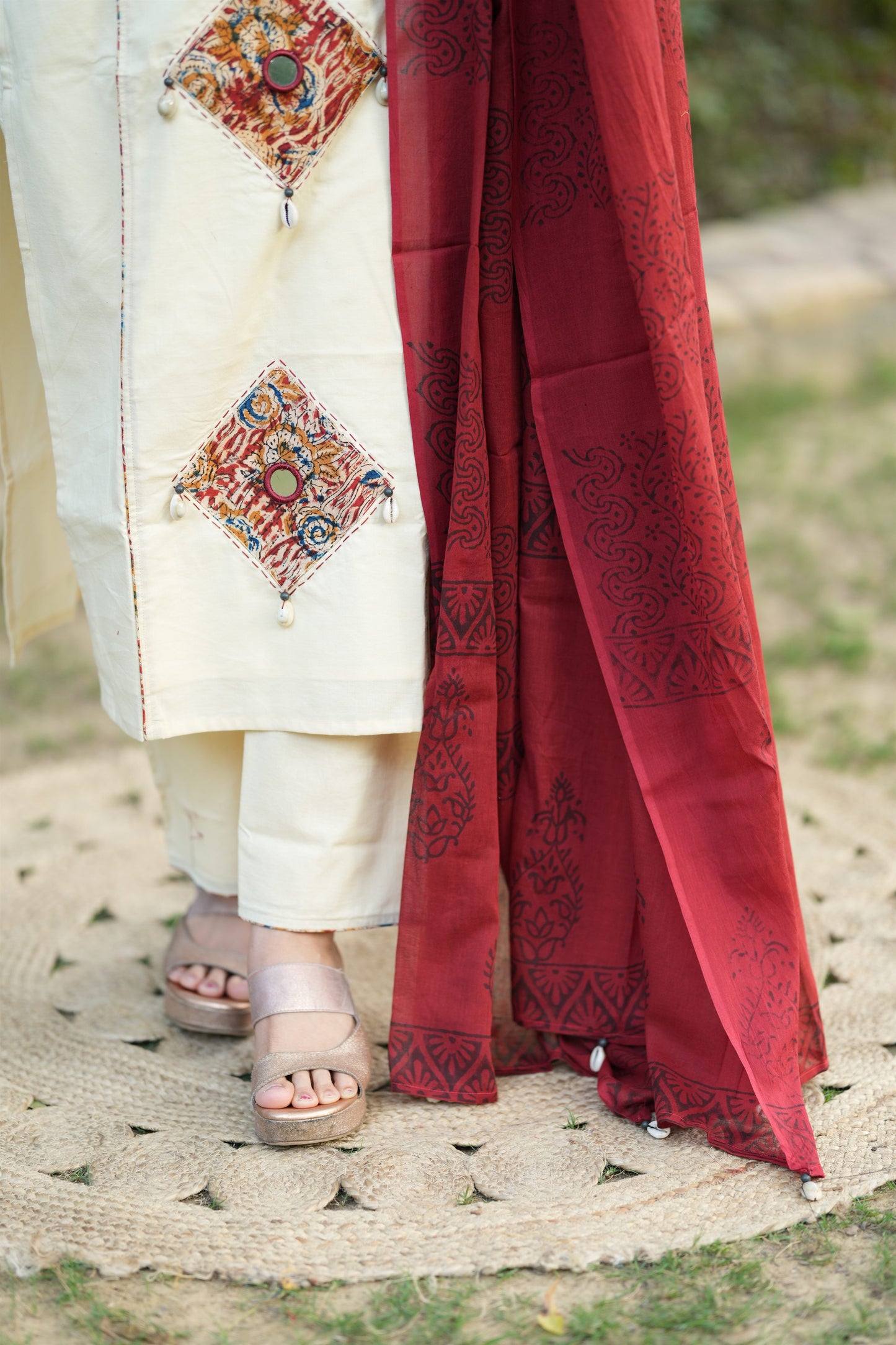 Off White Kutch Patchwork Suit Set