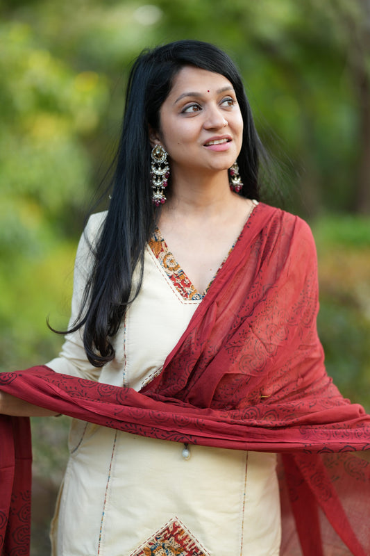 Off White Kutch Patchwork Suit Set