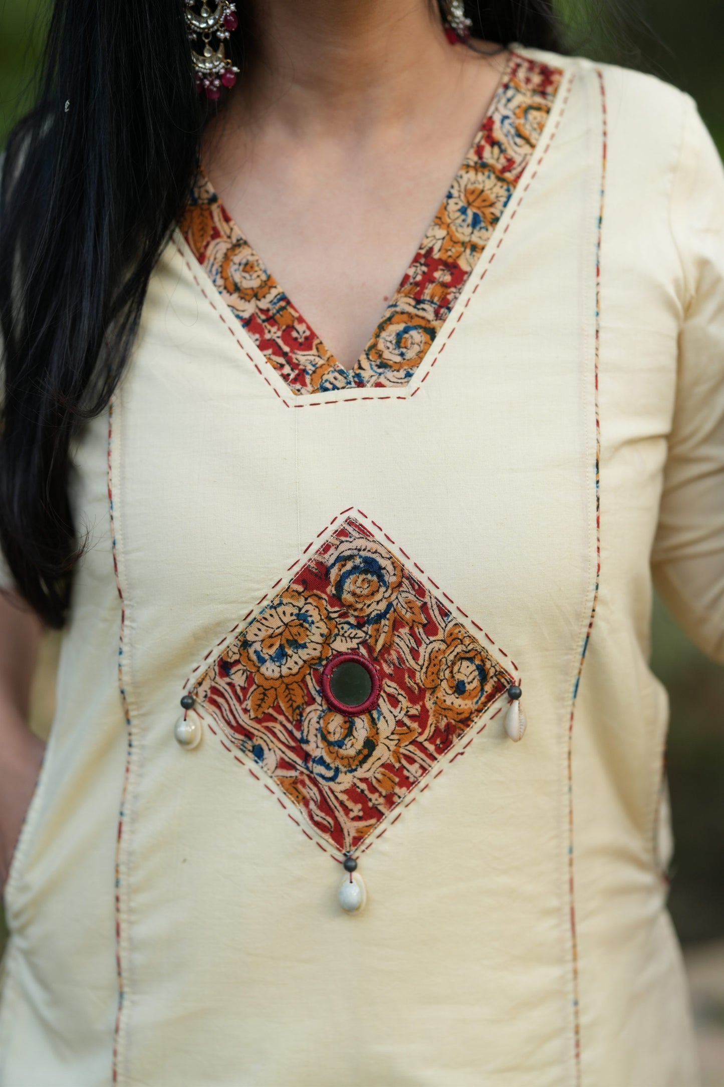 Off White Kutch Patchwork Suit Set