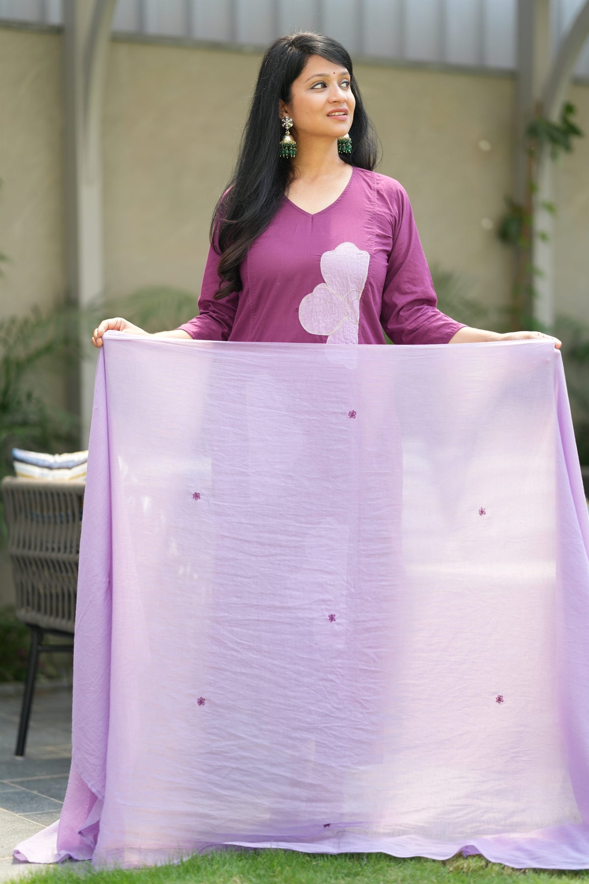 Kairali Magenta Applique Cotton Suit Set
