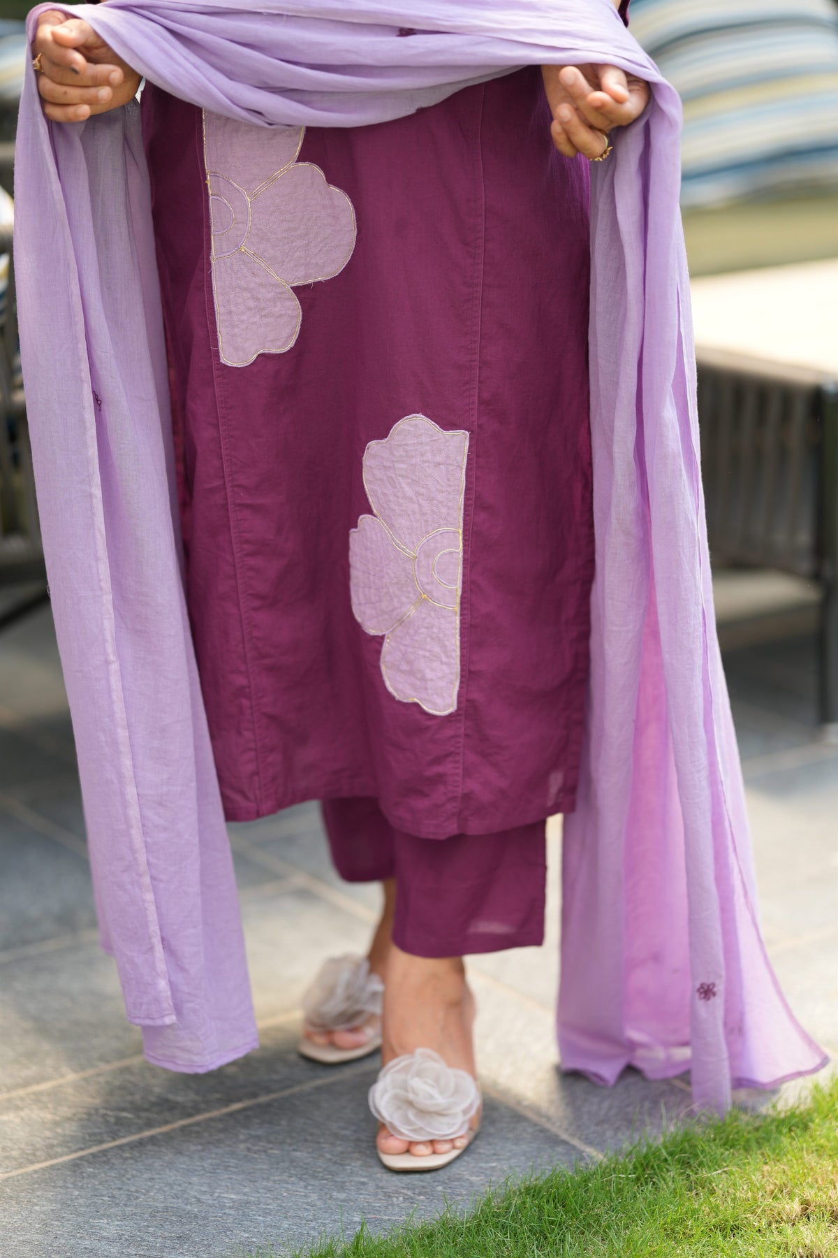 Kairali Magenta Applique Cotton Suit Set
