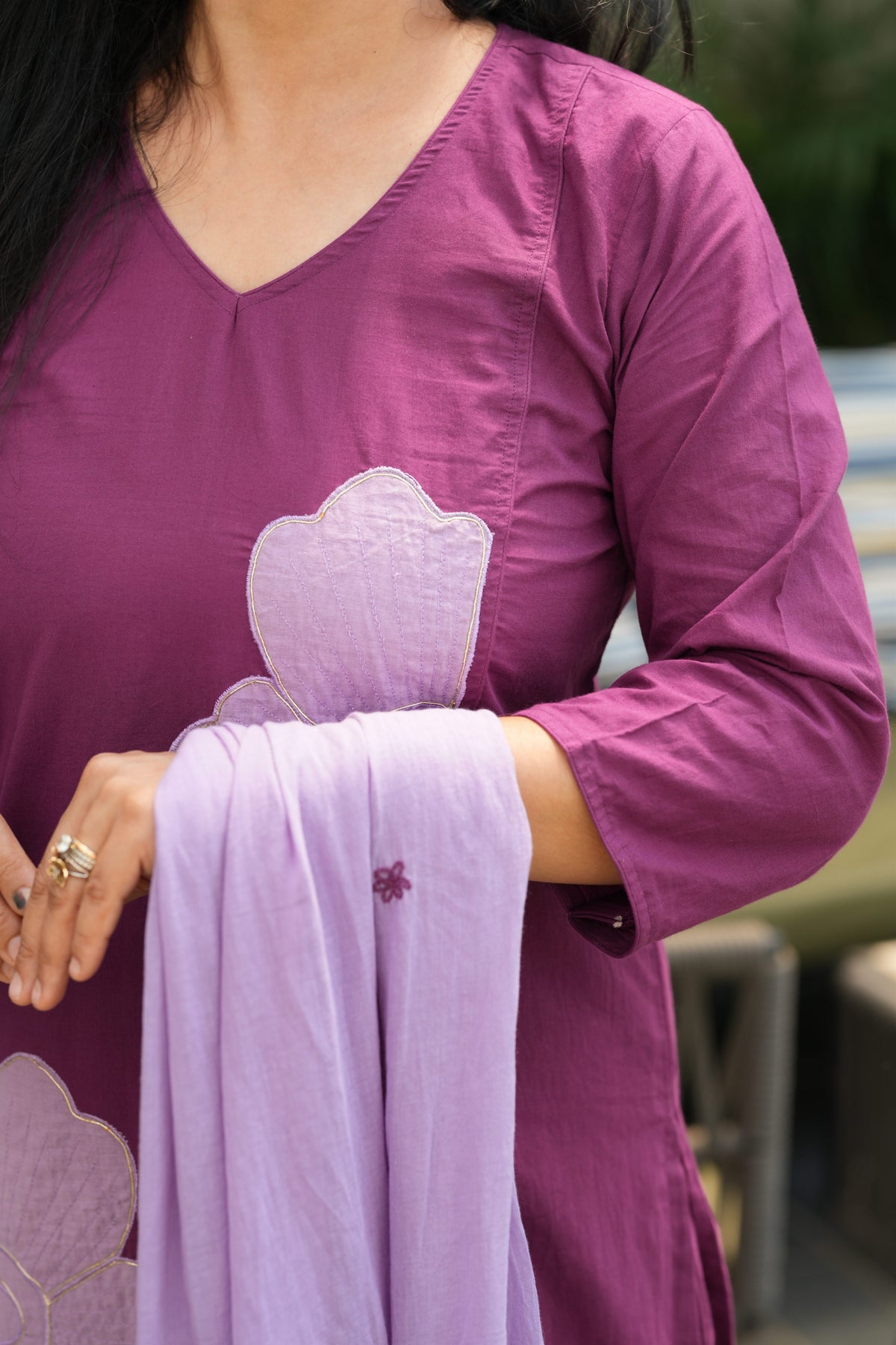Kairali Magenta Applique Cotton Suit Set