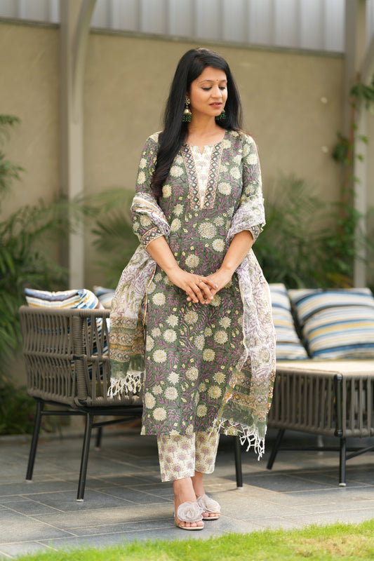Prakriti bagaru HandBlock Cotton Suit Set