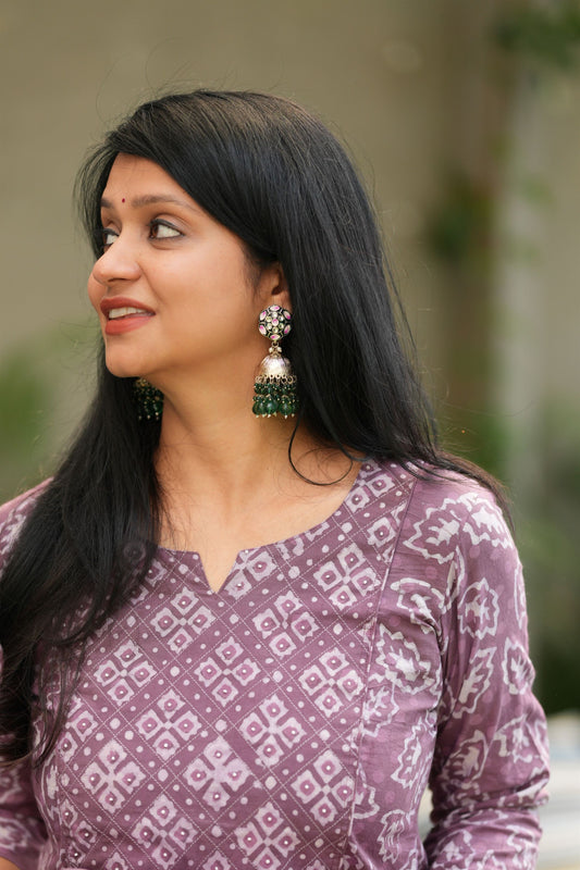 Mauve Bagru Handblock Cotton Kurti