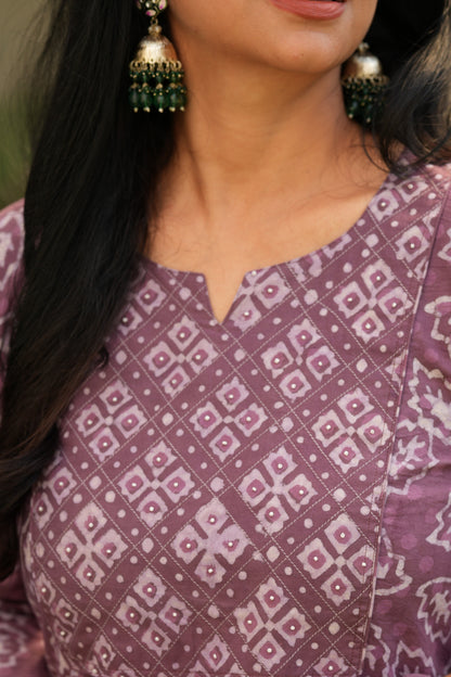 Mauve Bagru Handblock Cotton Kurti