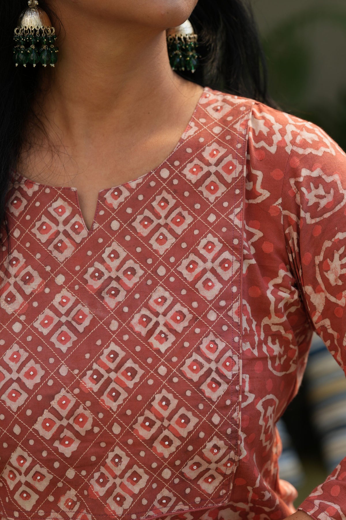 Orange Bagru Handblock Cotton Kurti