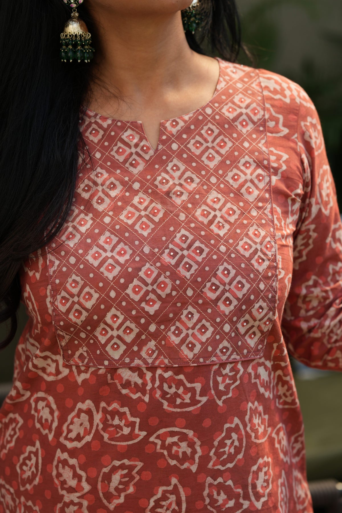 Orange Bagru Handblock Cotton Kurti