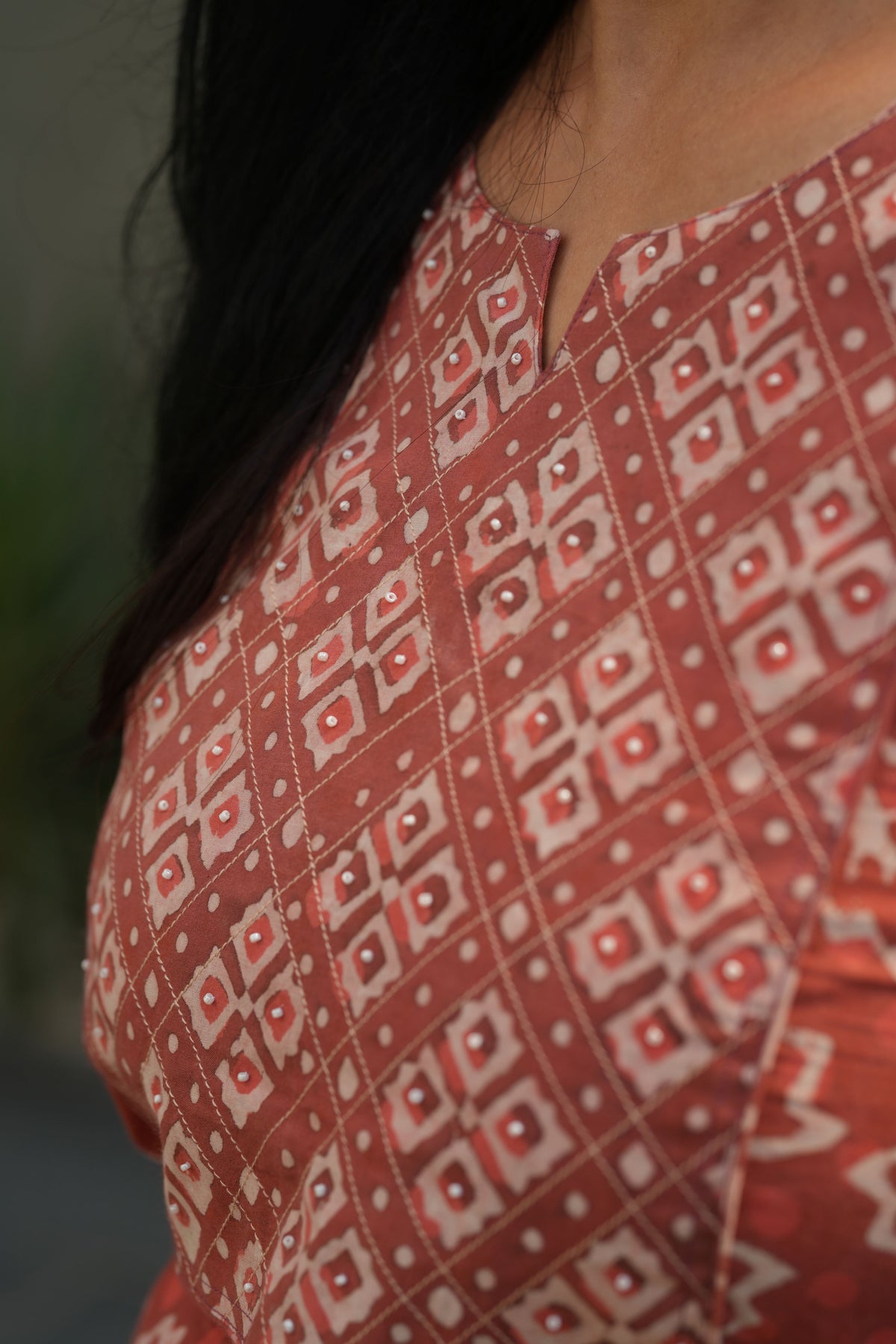Orange Bagru Handblock Cotton Kurti