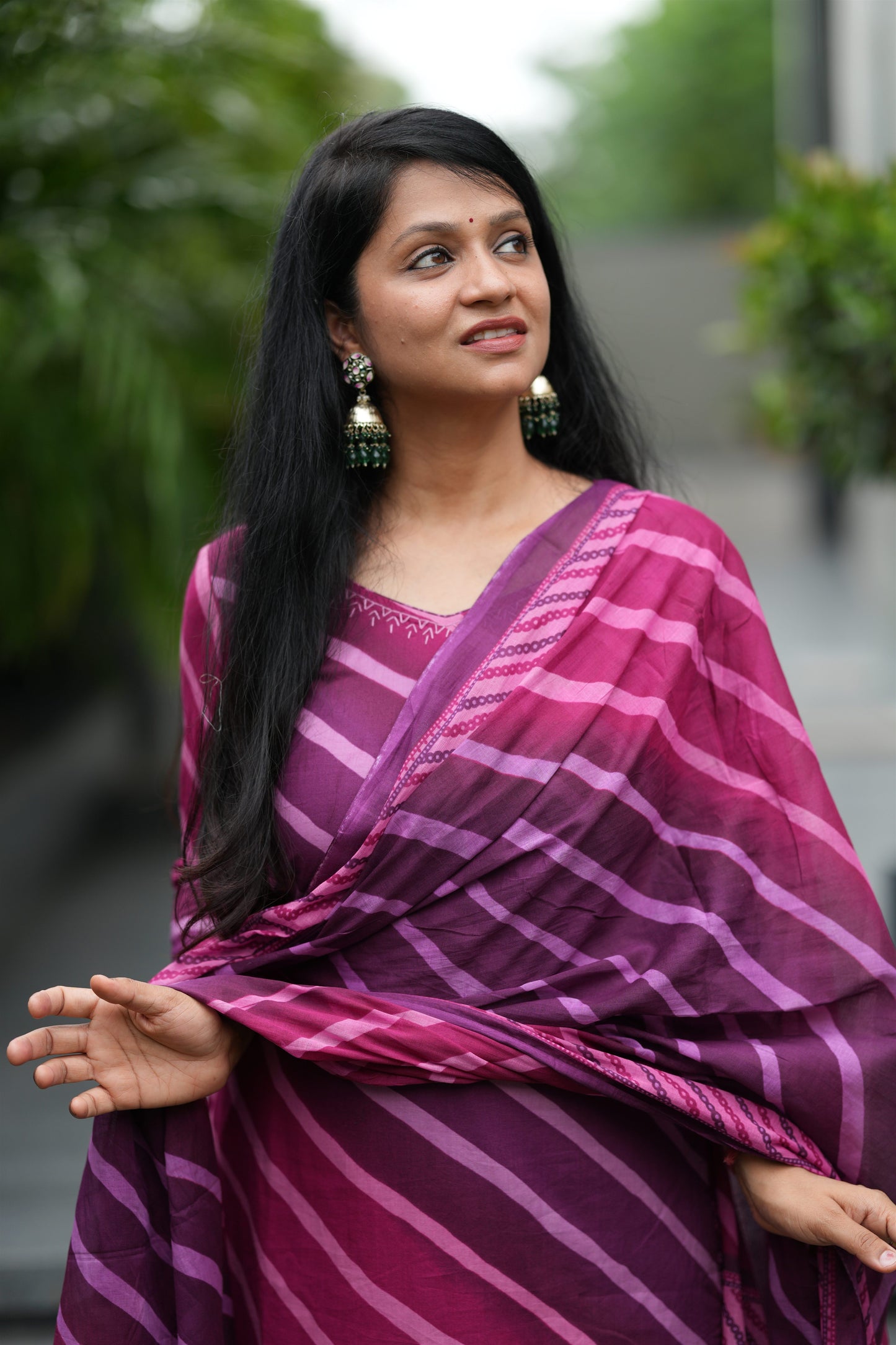 Wine Sawan Lehar Cotton Suit Set