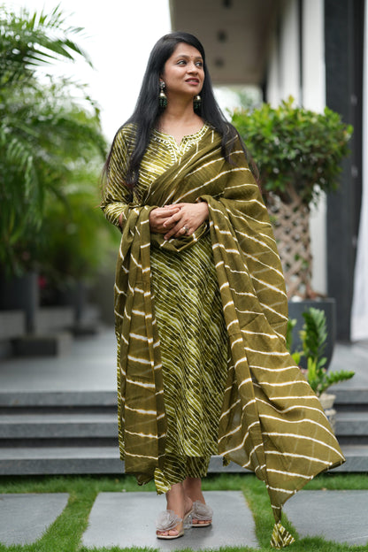 Mehndi Sawan Lehar Cotton Suit Set